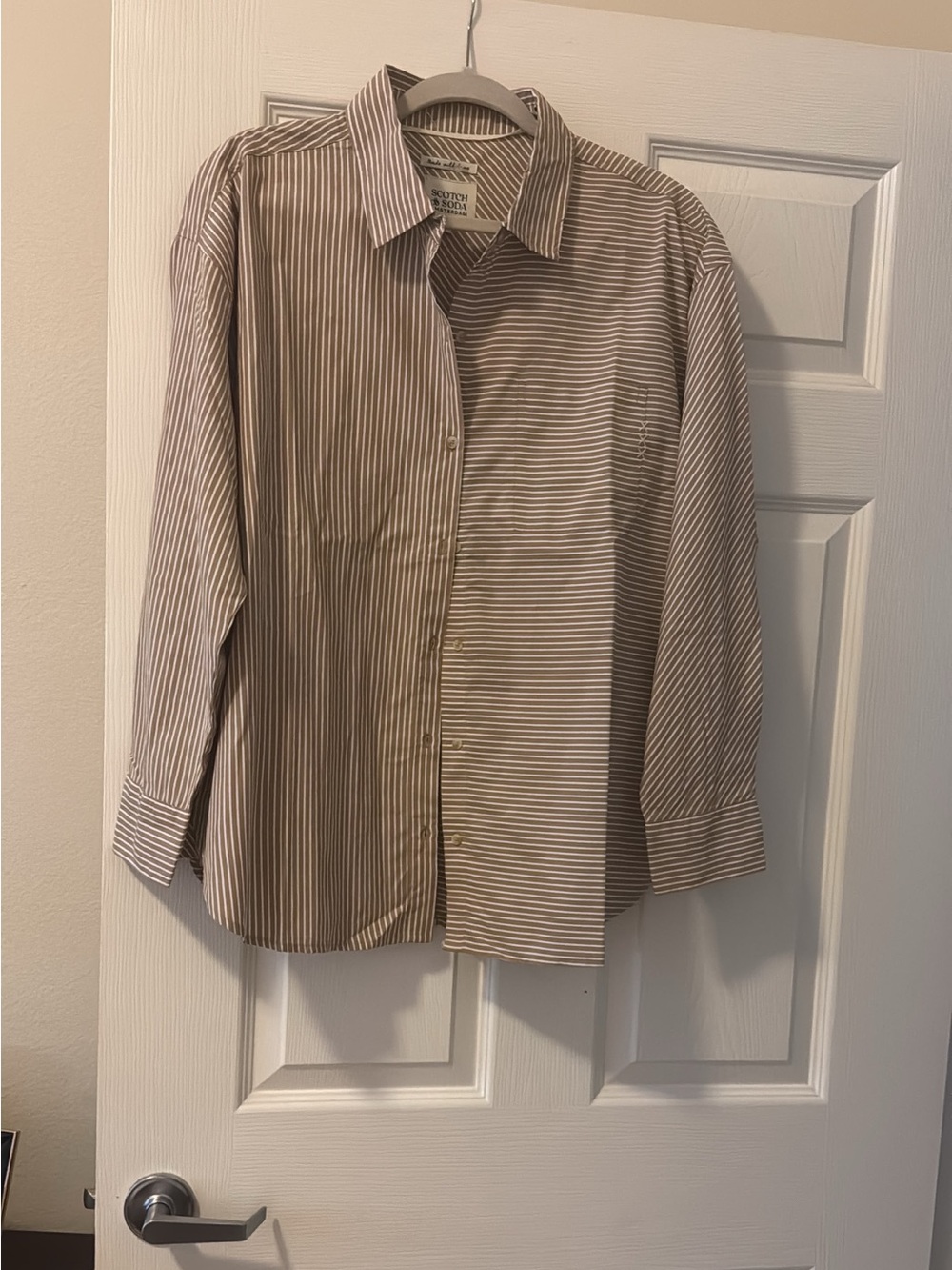 NWT Scotch & Soda Brown Stripe Button Down Shirt Size L